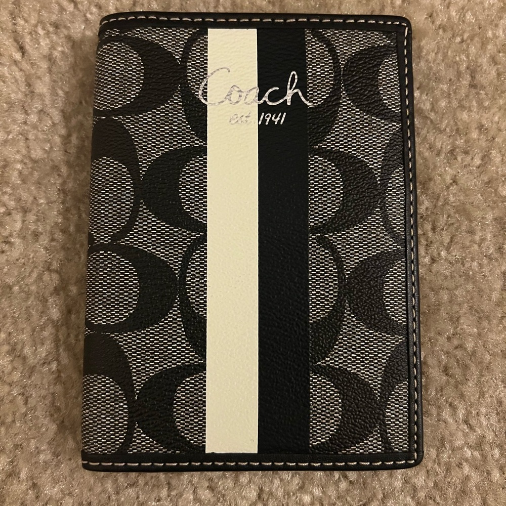 Coach Monogram Black and Cream Passport Cover